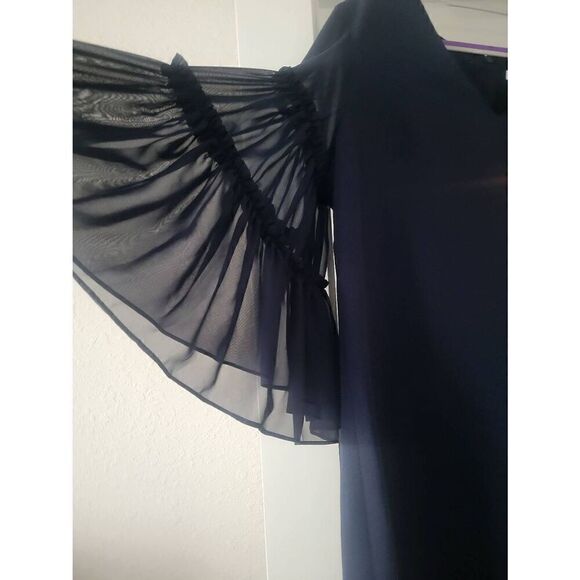 Women's Chelsea28 Dress Navy Blue Sheer Arms Short Knee Length Size 16 - Picture 3 of 9